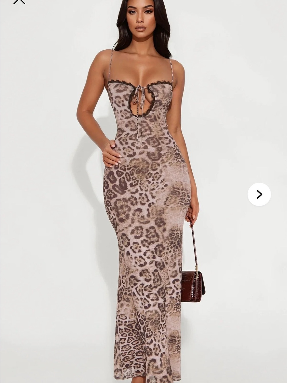 Leopard Print Tie-Front Maxi Dress - Beige